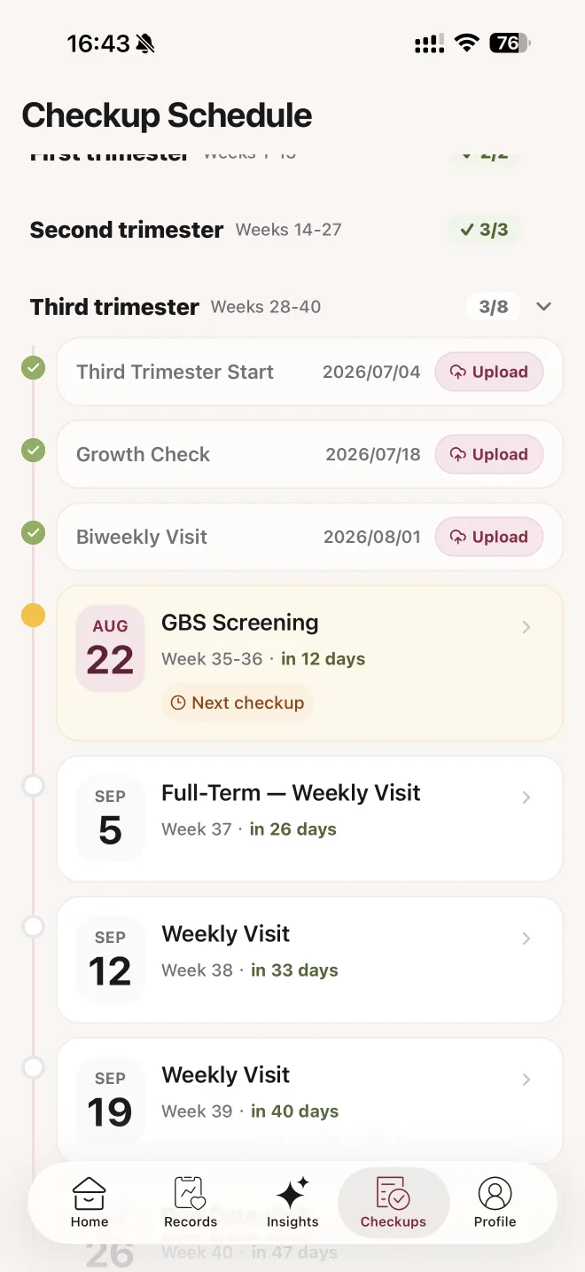 Both parents can add and view the same pregnancy and baby-care records.